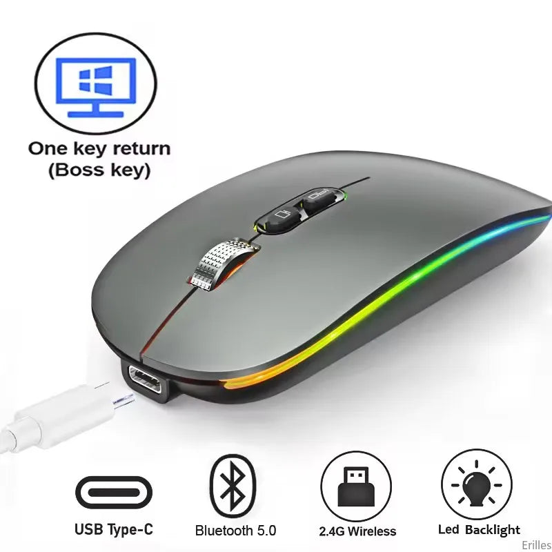 Dual Mode 2.4G Wireless Mouse One-Click Desktop Function Type-C Rechargeable Silent Backlight Mice for Laptop PC New