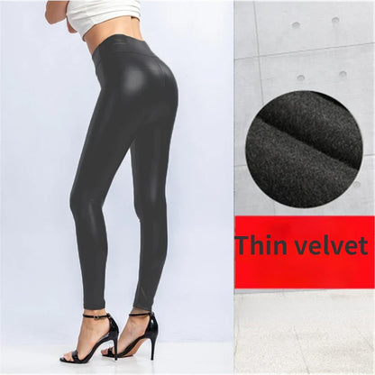 Leggings d'hiver en cuir Pu pour femmes Leggins chauds Leggins en velours noir Leggings taille haute extensible maigre grande tailleLeggings