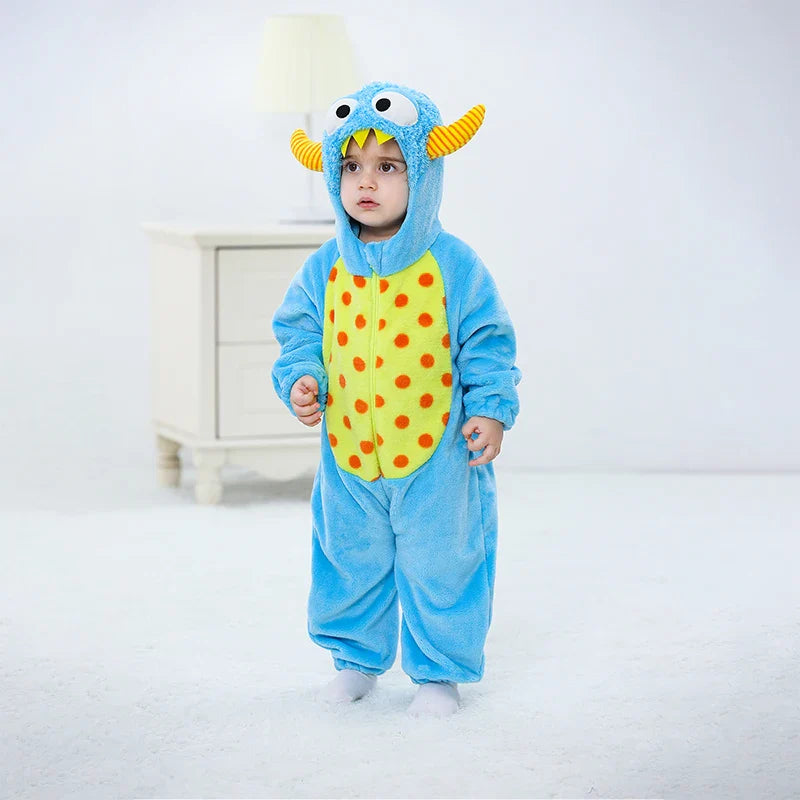 Adorable Infant Dinosaur Costume Cozy Fleece Hooded Romper Halloween  Toddler Jumpsuit for Winter Warmth