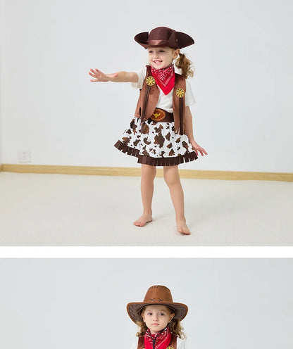 Robe de Cowgirl pour enfants, ensemble complet, Costume de Cowboy occidental, ensemble de 4 pièces, tenue de jeu de noël, vêtements d'halloween pour enfants