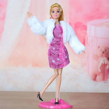 For 1/6 Doll Clothes 29~32cm Doll Plush Coat Skirt Doll Winter Dress Girl Coat Handmade Casual Wear Set Doll Accessories Gift
