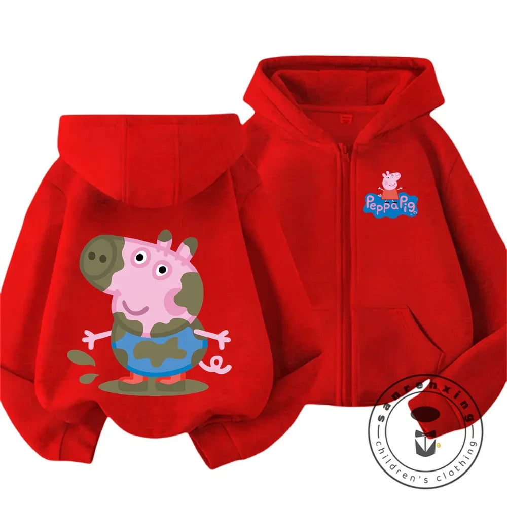 Sweat à capuche zippé Peppa Pig pour enfants, style dessin animé, pour garçons et filles de 3 à 14 ans