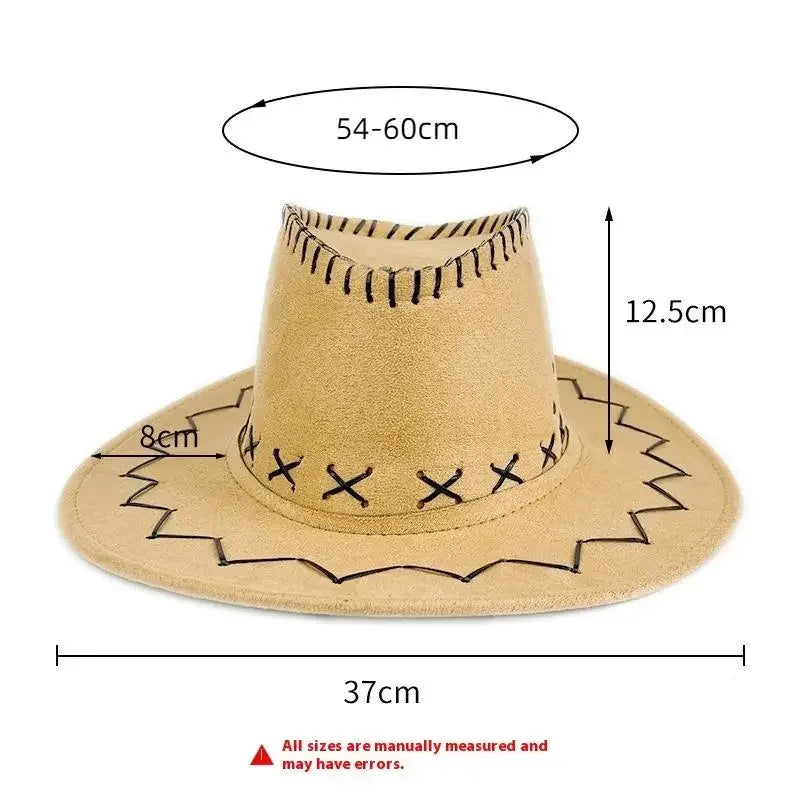 Unisex Western Suede Cowboy Hat, Fashion Cowgirl Cap for Women and Men, Fancy Dress, Party Headwear Accessory