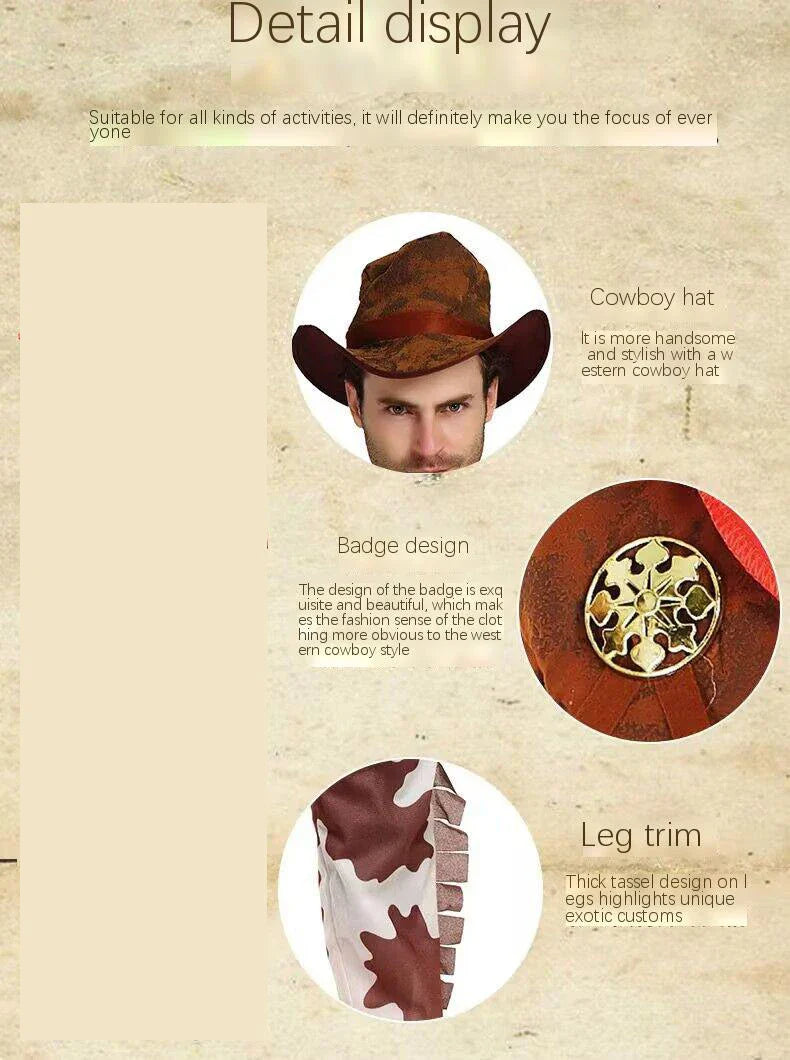 Costume de Cowboy Trempé pour Hommes et Femmes Adultes, Robe Occidentale de Cowgirl, Costumes de Cosplay de Carnaval d'Halloween