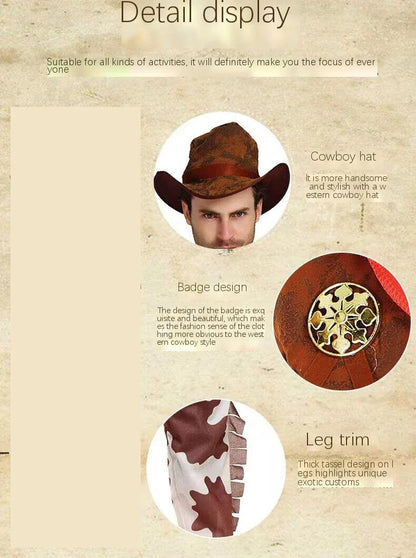 Costume de Cowboy Trempé pour Hommes et Femmes Adultes, Robe Occidentale de Cowgirl, Costumes de Cosplay de Carnaval d'Halloween