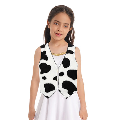 Gilet de Cowboy pour enfants, en flanelle douce, sans manches, ouvert sur le devant, imprimé vache, hauts pour garçons et filles, Costume de fête Rave
