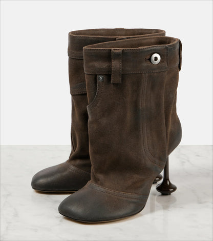 European and American Alien and Square Head Splicing Design Water Washed Cowboy Boots for Women's Trendy Side Zipper Short Boots