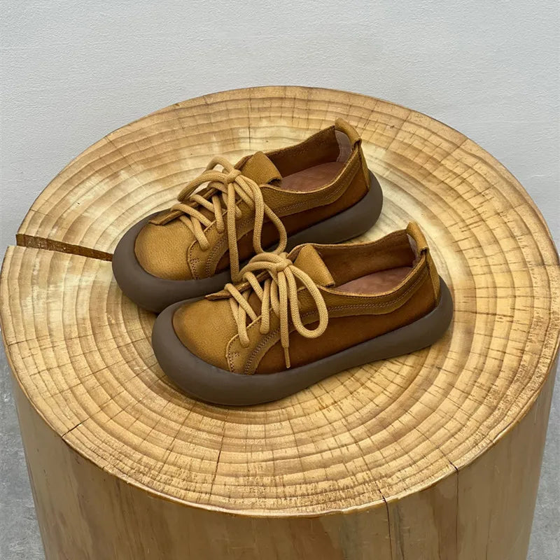 Chaussures en cuir de vache pour femmes, style rétro, pour loisirs en plein air, marche, chaussures plates à lacets, chaussures de travail sur le terrain des agriculteurs