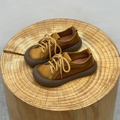 Chaussures en cuir de vache pour femmes, style rétro, pour loisirs en plein air, marche, chaussures plates à lacets, chaussures de travail sur le terrain des agriculteurs