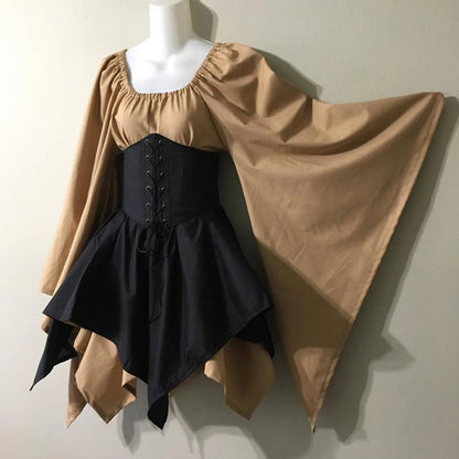 Medieval Costume Women Renaissance Medieval Dress Fairy Elf Traditional Irish Viking Costume Elf Ear for Halloween Party