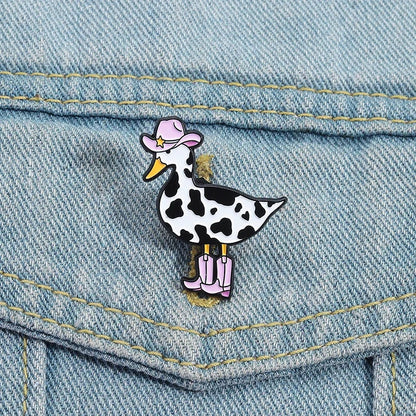 Broches Émaillées Originales Vache de Lait Mignonne Drôle et Canard, Broches Créatives de Canard Cow-boy Occidental, Badge de Revers pour Vêtements, Bijoux de Cosplay, Cadeaux pour Amis