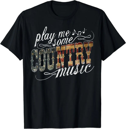 T-shirt vintage unisexe « Play Me Some Country Music » avec imprimé Western Festival pour homme et femme