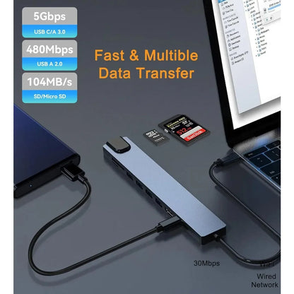 USB C Hub Ethernet HDMI Adapter, 8 in 1 Docking Station with 4K HDMI, RJ45 Ethernet, SD/TF Card Reader, USB 3.0/2.0, PD 100W