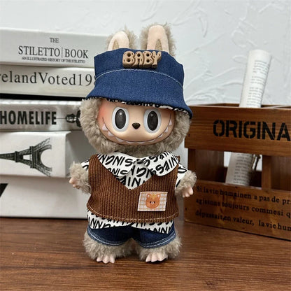 LABUBU 17cm Doll'S Clothes Outfit Accessories For Labubu V1 V2 Striped overalls hats glasses shoes Cool handsome Clothing Gift