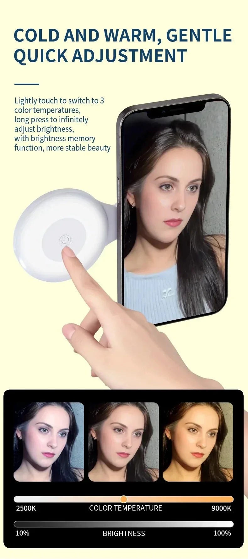 Lampe LED magnétique de poche pour Selfie, pour IPhone, IPad, téléphone portable, ordinateur portable, remplissage Flash, vidéo, Photo, lampe de photographie