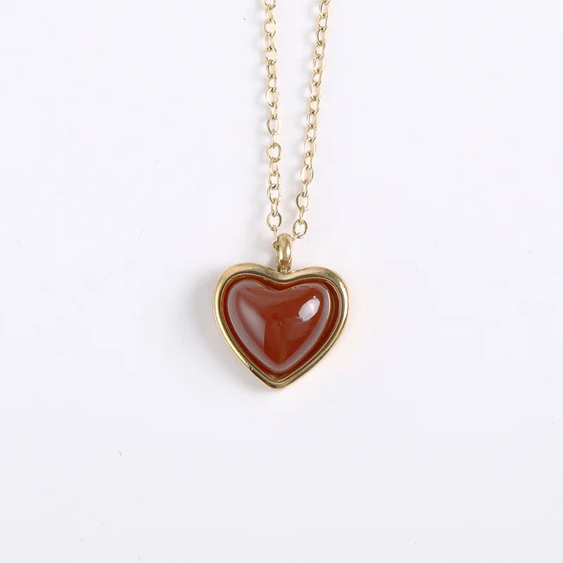 Boucles d'oreilles collier cornaline, collier en cristal coeur breloque en acier inoxydable cadeau de noël saint valentin pour sa femme petite amie