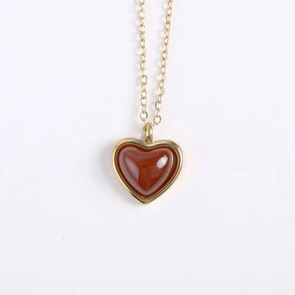 Boucles d'oreilles collier cornaline, collier en cristal coeur breloque en acier inoxydable cadeau de noël saint valentin pour sa femme petite amie