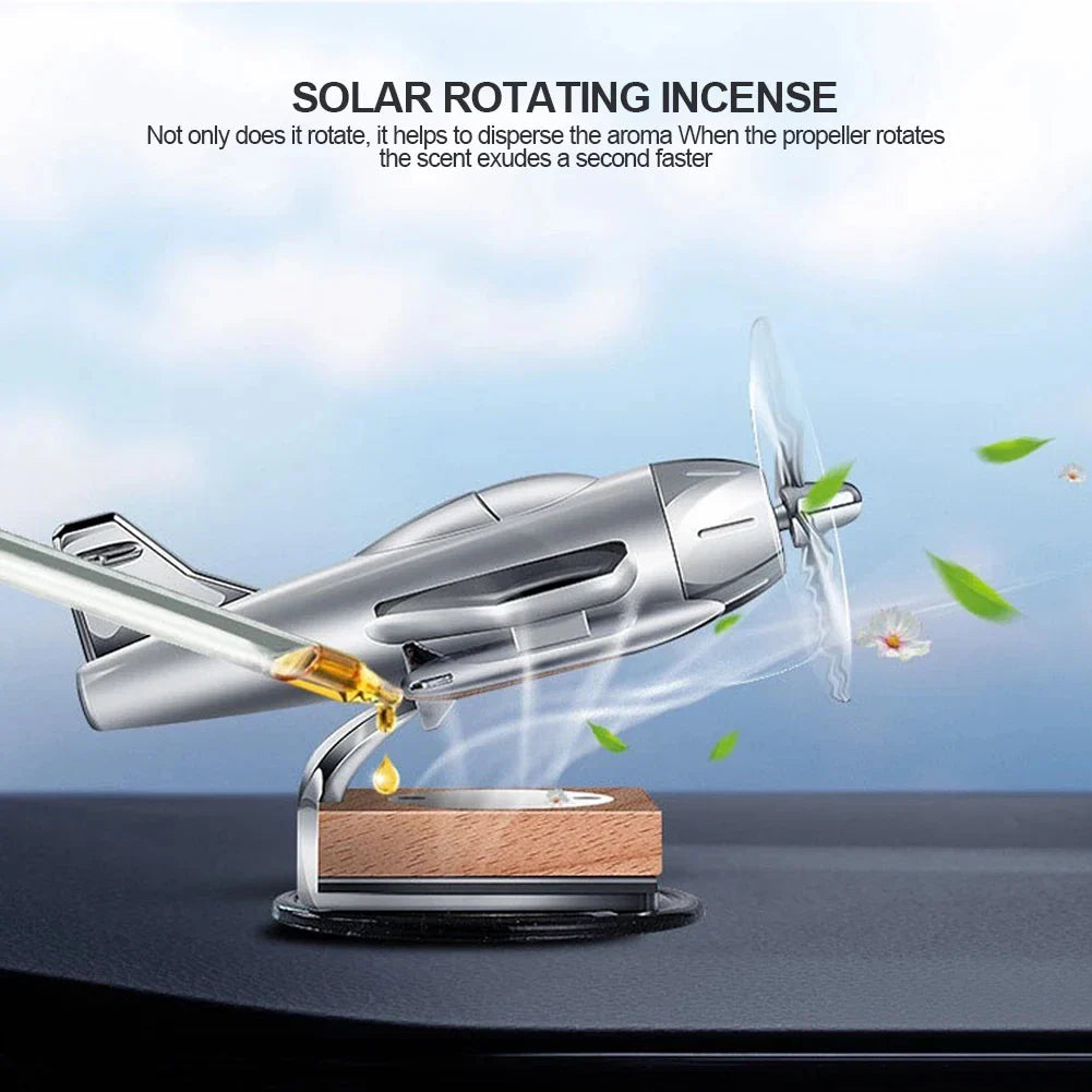 Car Essential Oil Diffuser Solar Airplane Car Diffuser Wooden Base Fragrance Aromatherapy Diffuser Ornaments (Without Perfume)