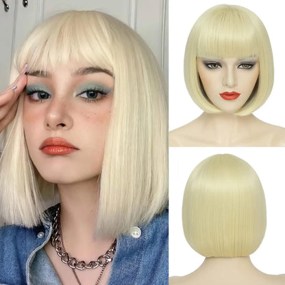 Perruque synthétique multicolore arc-en-ciel pour fêtes quotidiennes, perruque cosplay Halloween, perruque coiffure bob, couvre-chef
