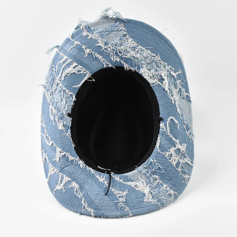 Western Cowboy Hat for Women Men Washed Denim Cowgirl Jazz Hat Suitable for Daily Casual Wear, Western Cowboy Party, Bar Cowboy