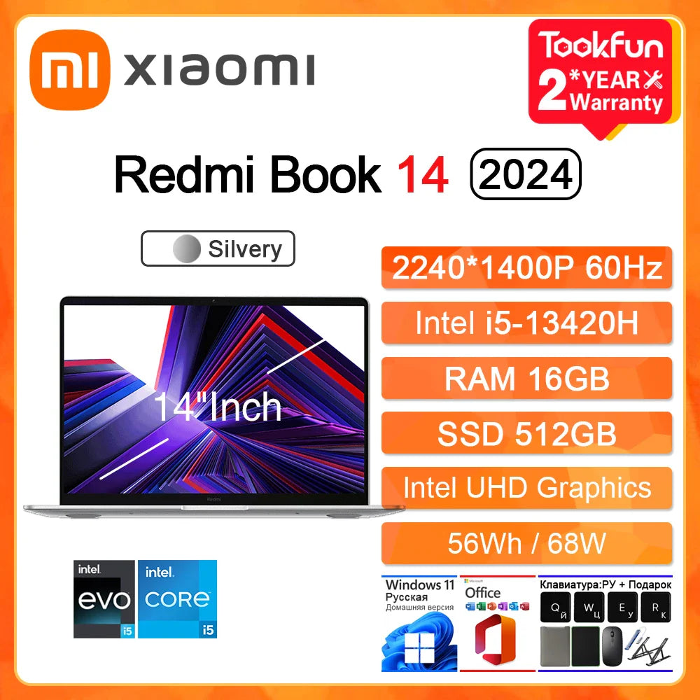 XIAOMI Redmi Book 14 2024 Laptop Intel i5 13500H RAM 16GB SSD 512GB 14"Inch 2.8K 120Hz Windows 11 Notebook Ultrabook Computer PC