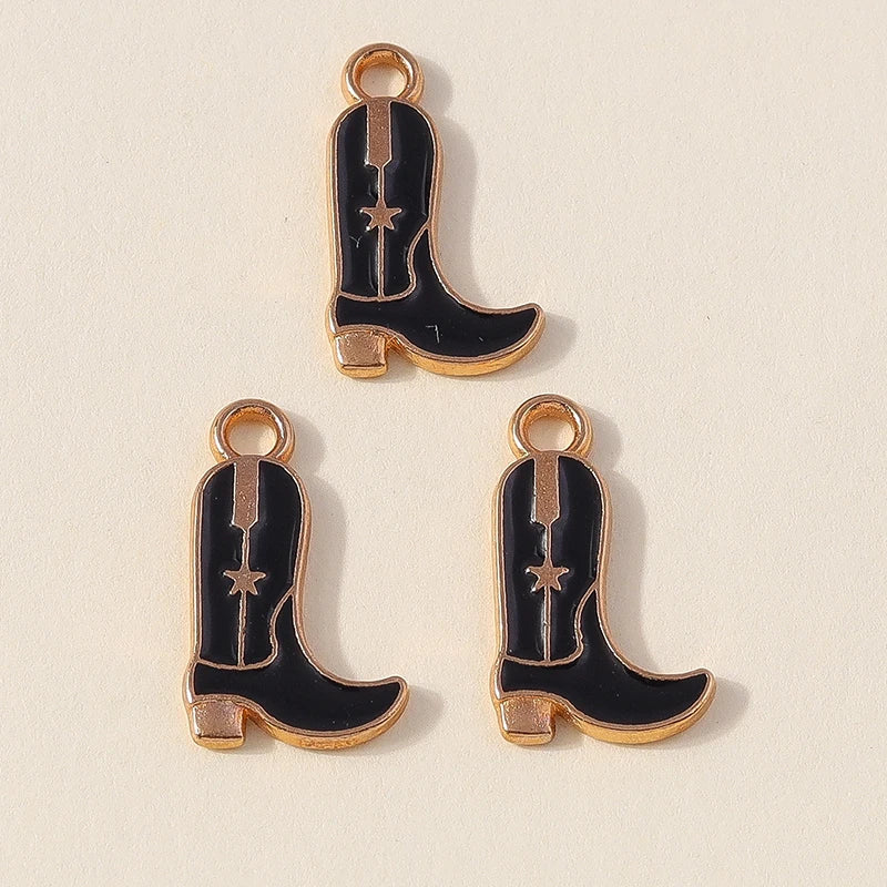 Leslie 10 pièces jolies filles bottes de cowboy et chapeau breloques pendentifs pour la fabrication de bijoux collier boucles d'oreilles bricolage Cowgirl chapeau charme cadeaux