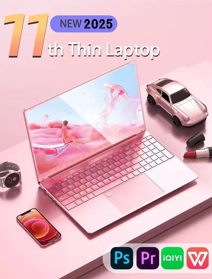 PC portable AKPAD 11e génération Intel Celeron N5095, Windows 10/11, jusqu'à 32 Go de RAM, SSD de 128 Go à 2 To, Wi-Fi 2,4G/5G, Bluetooth, clavier rose de style girly