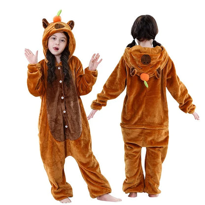 MICHLEY – Combinaison à capuche en flanelle motif Capybara pour enfant, pyjama, grenouillère, déguisement pour Halloween, pour garçon et fille
