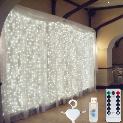 Guirlande lumineuse rideau LED USB, pour Nouvel An, Noël, mariage, anniversaire, chambre à coucher, Ramadan, Pâques, décoration intérieure