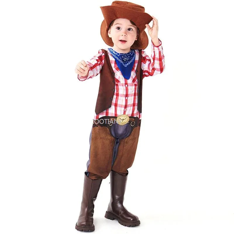 2024 Déguisement de cowboy Western Gilet de vache Body imprimé Garçon Halloween Shérif Costume de scène