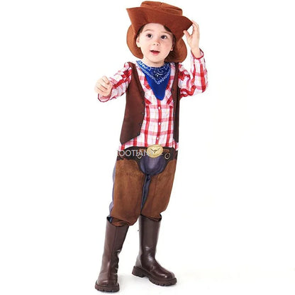 2024 Déguisement de cowboy Western Gilet de vache Body imprimé Garçon Halloween Shérif Costume de scène