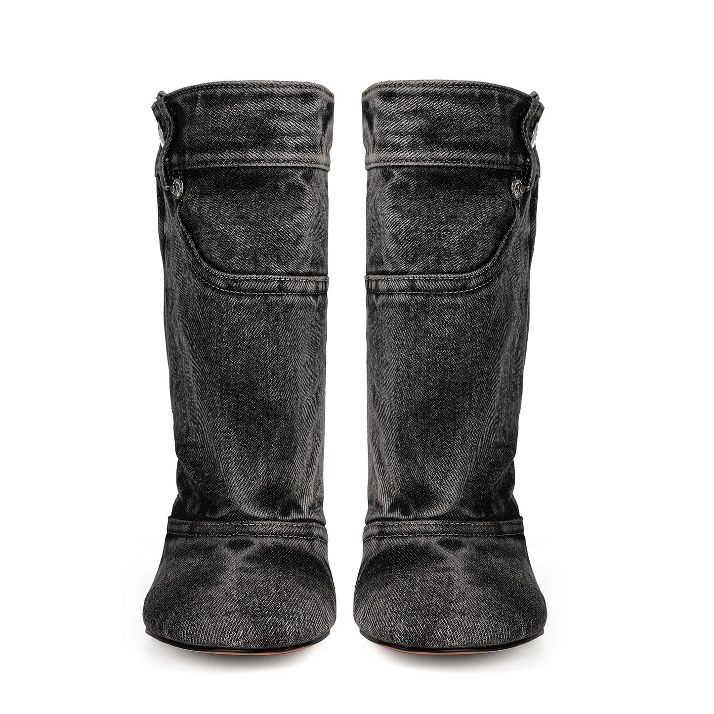 European and American Alien and Square Head Splicing Design Water Washed Cowboy Boots for Women's Trendy Side Zipper Short Boots
