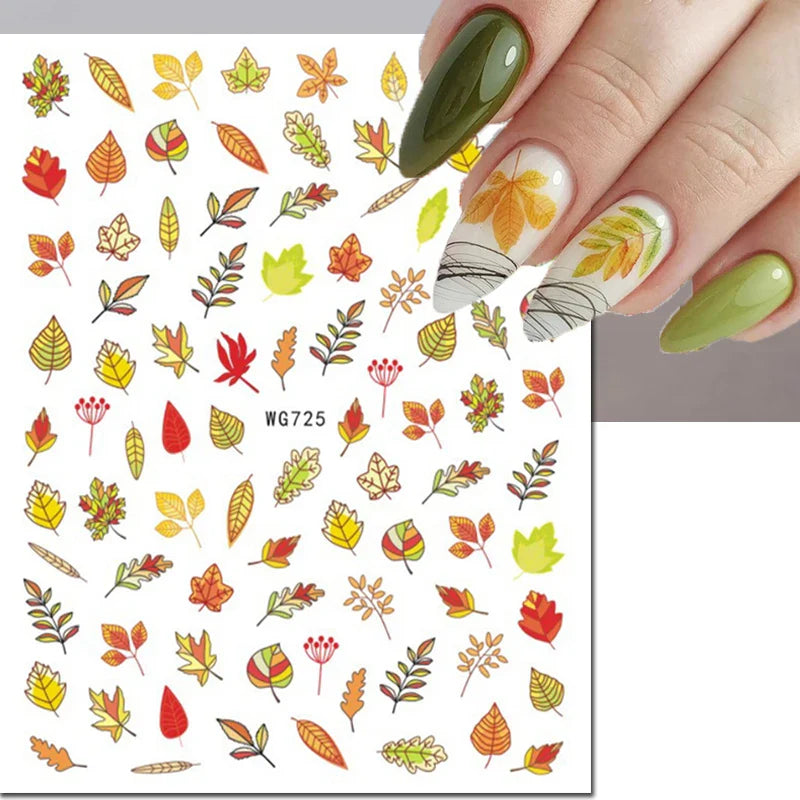 Autocollants 3D pour ongles Hiver Automne Feuilles dorées Roses Rouges Fleurs Décalcomanies pour la décoration des ongles Salon de manucure Beauté