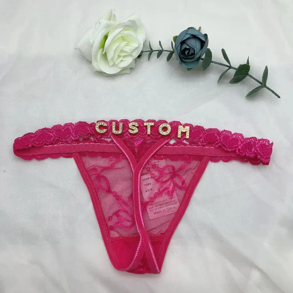 Tongs personnalisées avec nom pour petit ami, lettre en cristal, bijoux de corps pour femmes, Bikini Sexy en dentelle, culotte string, cadeau de saint valentin