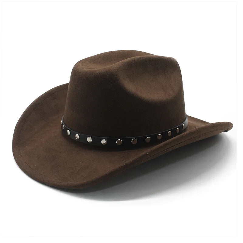 Men's Cowboy Hat with Studded Strap Classic Outdoor Cap with Curved Brim Cotton-Polyester Blend Size 57-58cm Four Seasons