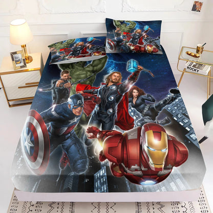 Marvel's Avengers 2/3pcs Bedding Set Fitted Sheet Printed 100% Polyester Anime Home Decor Suitable For Children And Adults