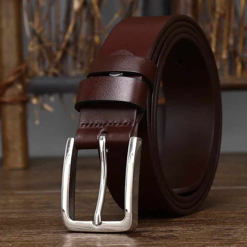 Ceinture à boucle ardillon en cuir véritable pur cuir de vachette de 3,3 cm pour hommes, jeans de haute qualité, ceinture de cowboy, créateur de mode masculine