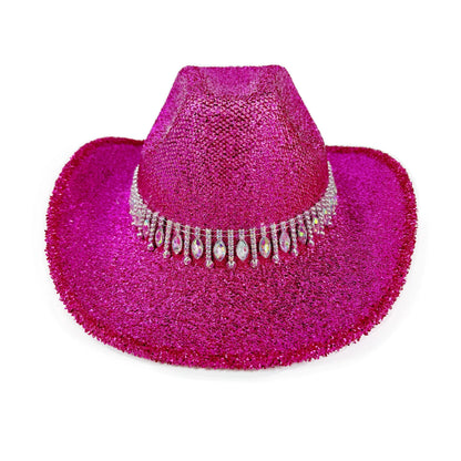 Chapeaux de Cowboy occidentaux classiques pour femmes et hommes, chapeau de soleil à strass scintillants, à large bord, pour Club Rave Party, Cowgirl Jazz, 2025