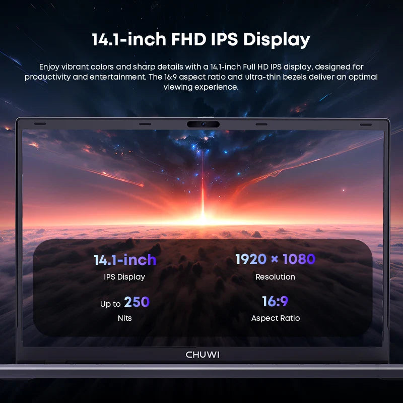CHUWI GemiBook XPro 14.1 Inch Laptop Intel 12th N150 16GB DDR5 512GB SSD Windows 11 1920*1080 16:9 Screen WiFi 6 BT5.2 38Wh