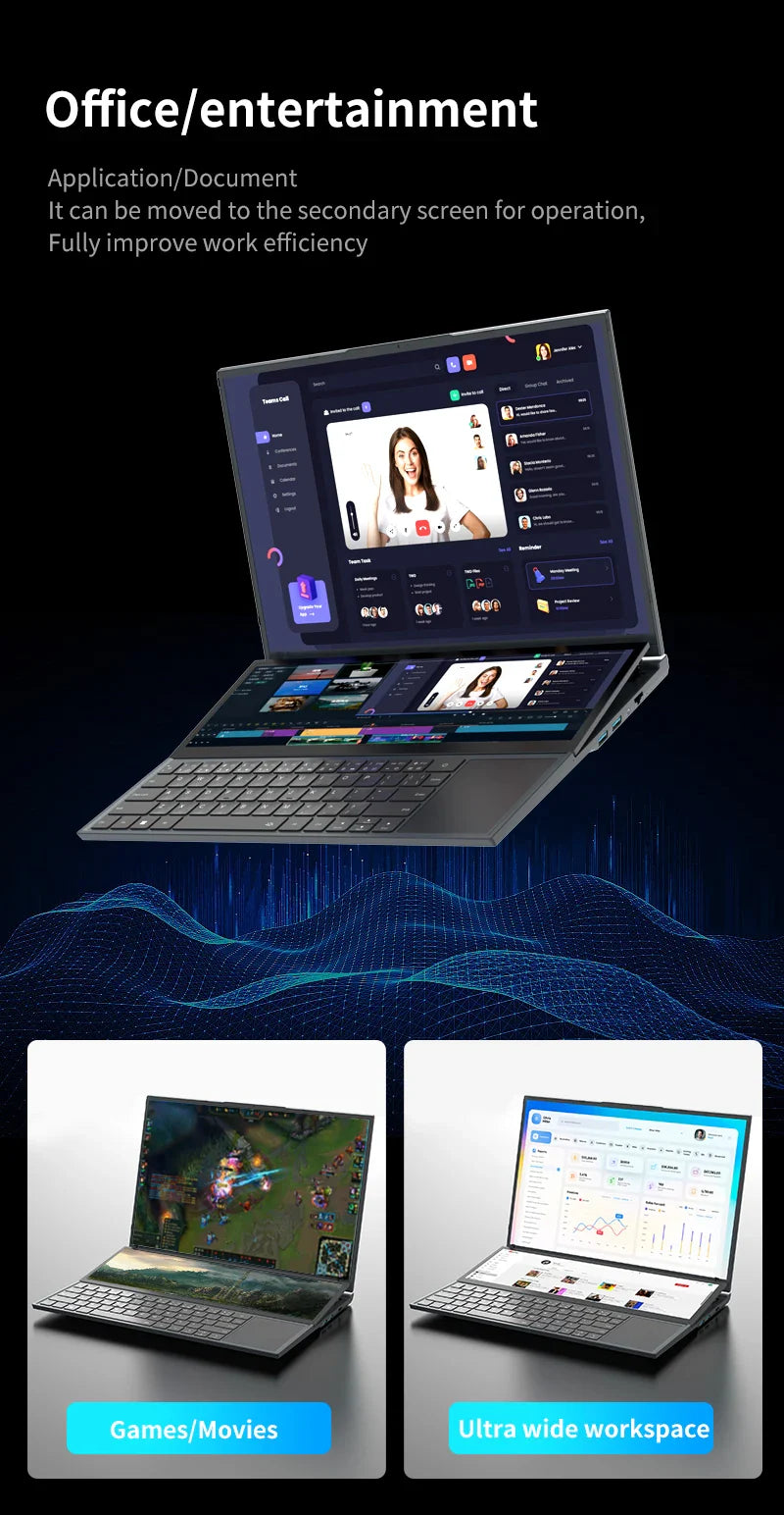 Topton Dual Screen Gaming Laptop 16 Inch IPS + 14'' Touch Intel i9-10885H I7-10750H Max 64GB 4TB Slim Notebook Gamer PC Computer