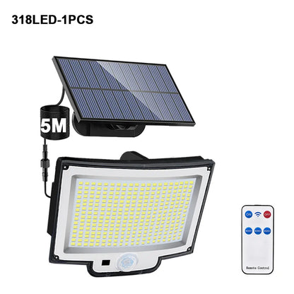Lumières d'inondation solaires extérieures 106/318 LED lumières de mouvement solaires lumières de sécurité solaires à distance appliques murales étanche 3 Modes jardin