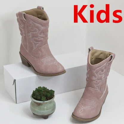Classic Western Knee High Boots for Girls Premium Quality Slip-on Cowboy Long Booties Kids Autumn Heeled Point Botas Kids Shoes