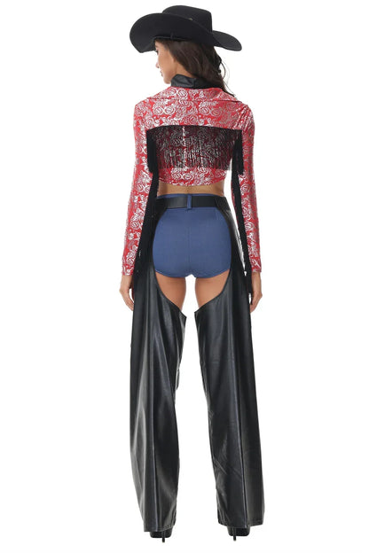 Costumes de Cowboy de ixd'Halloween pour Femme Adulte, Uniforme de Cosplay de Cowboy de l'Ouest, Gothique et Sexy, Costume de Carnaval Trempé, 6 Pièces/Ensemble