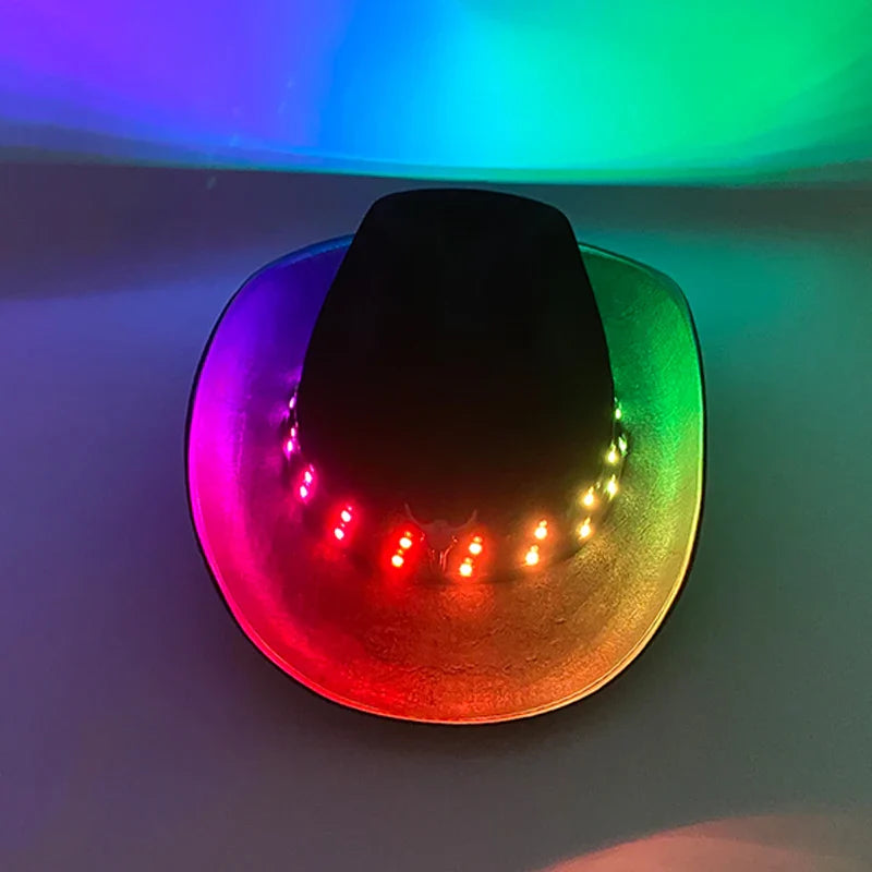 Chapeau de cowboy LED télécommandé pour femmes et hommes, chapeaux de cow-girl occidentaux, robe de l'ouest, vêtements de sauna scintillants pour Halloween, casquette unisexe, mode