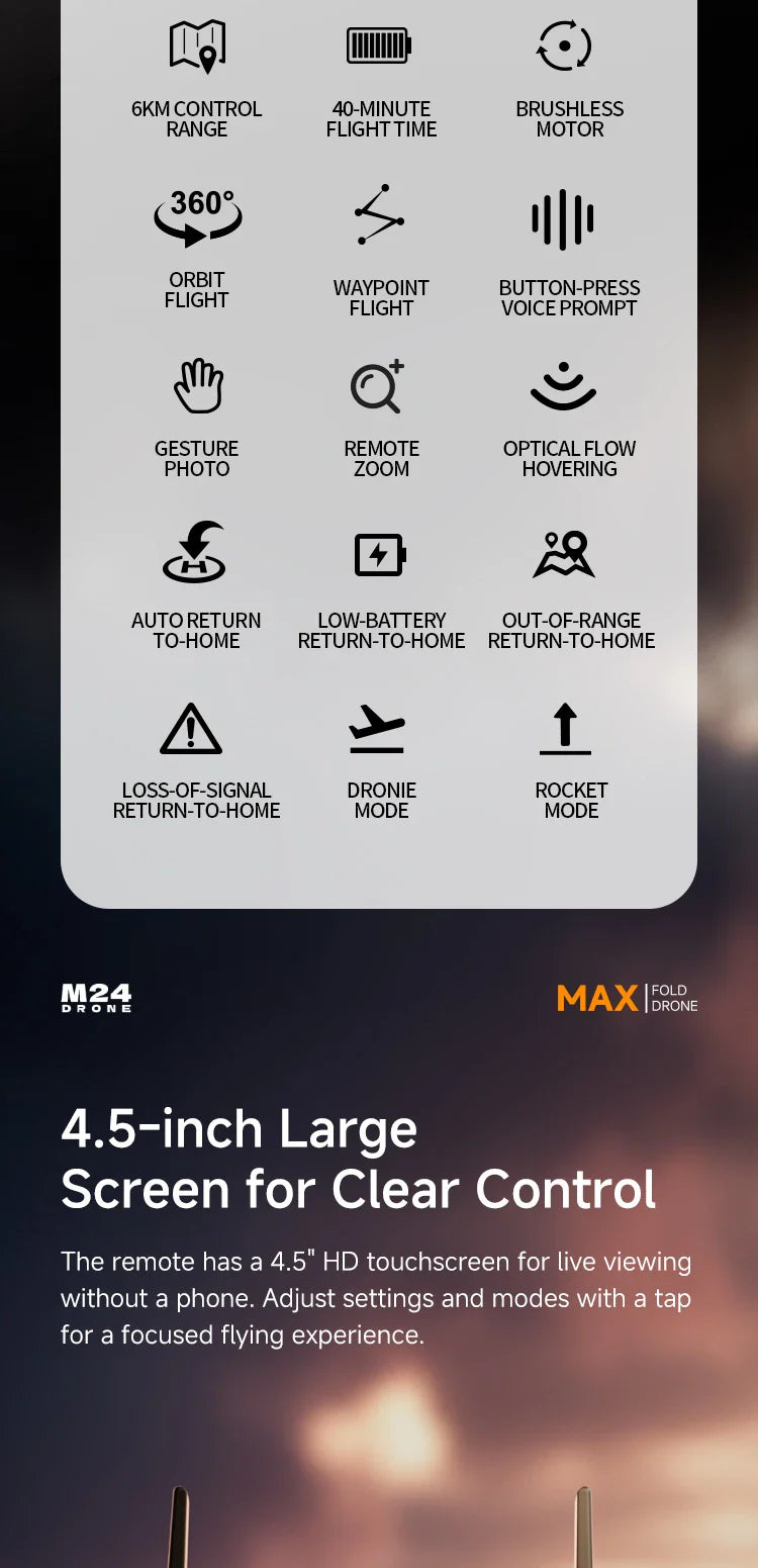 Drone M24 haut de gamme de qualité professionnelle, équipé d'un écran télécommandé 1000M, transmission d'image numérique, quadrirotor sans balais