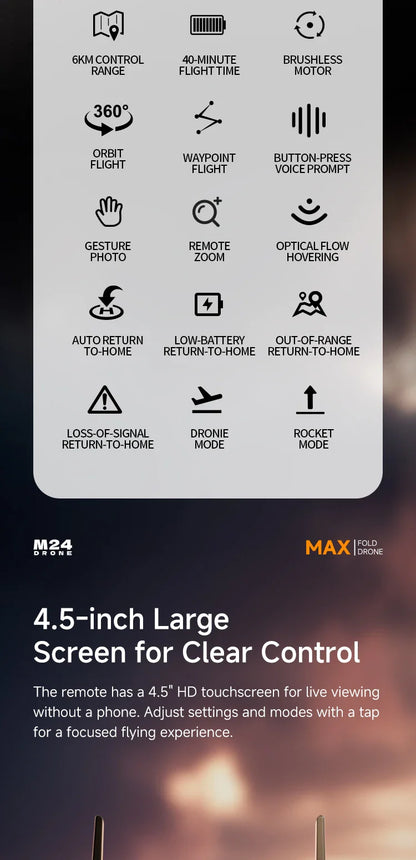 Drone M24 haut de gamme de qualité professionnelle, équipé d'un écran télécommandé 1000M, transmission d'image numérique, quadrirotor sans balais