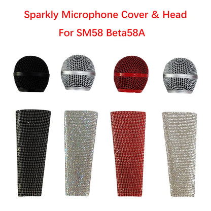 New Glitter Microphone Cover Mesh Head, Glitter Microphone Decorative Sleeve for SM58 Beta58A Wireless Microphone