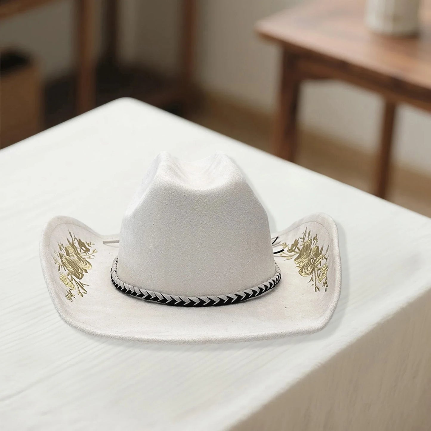 Retro Suede Cowgirl Hat for Women and Men, Floral Embroidery Wide Brim Western Cap Jazz Hat Cowboy Hats