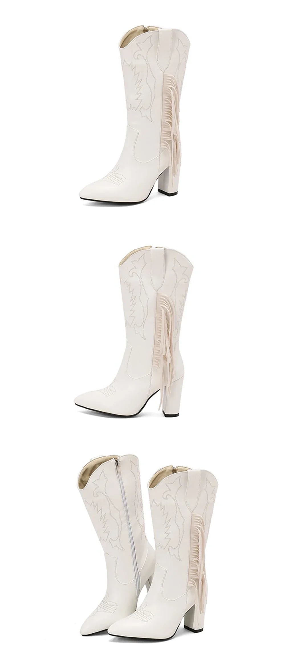 Botas De Mujer bottes De Cowboy occidentales brodées femmes mode pointu gland côté fermeture éclair genou bottes hautes chaussures gothiques 8508