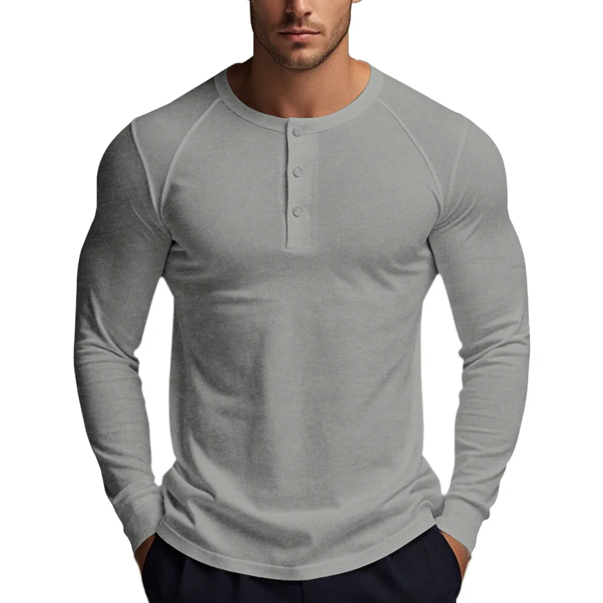 T-shirts boutonnés à manches longues pour hommes, col Henley, décontractés, de haute qualité, pour l'automne